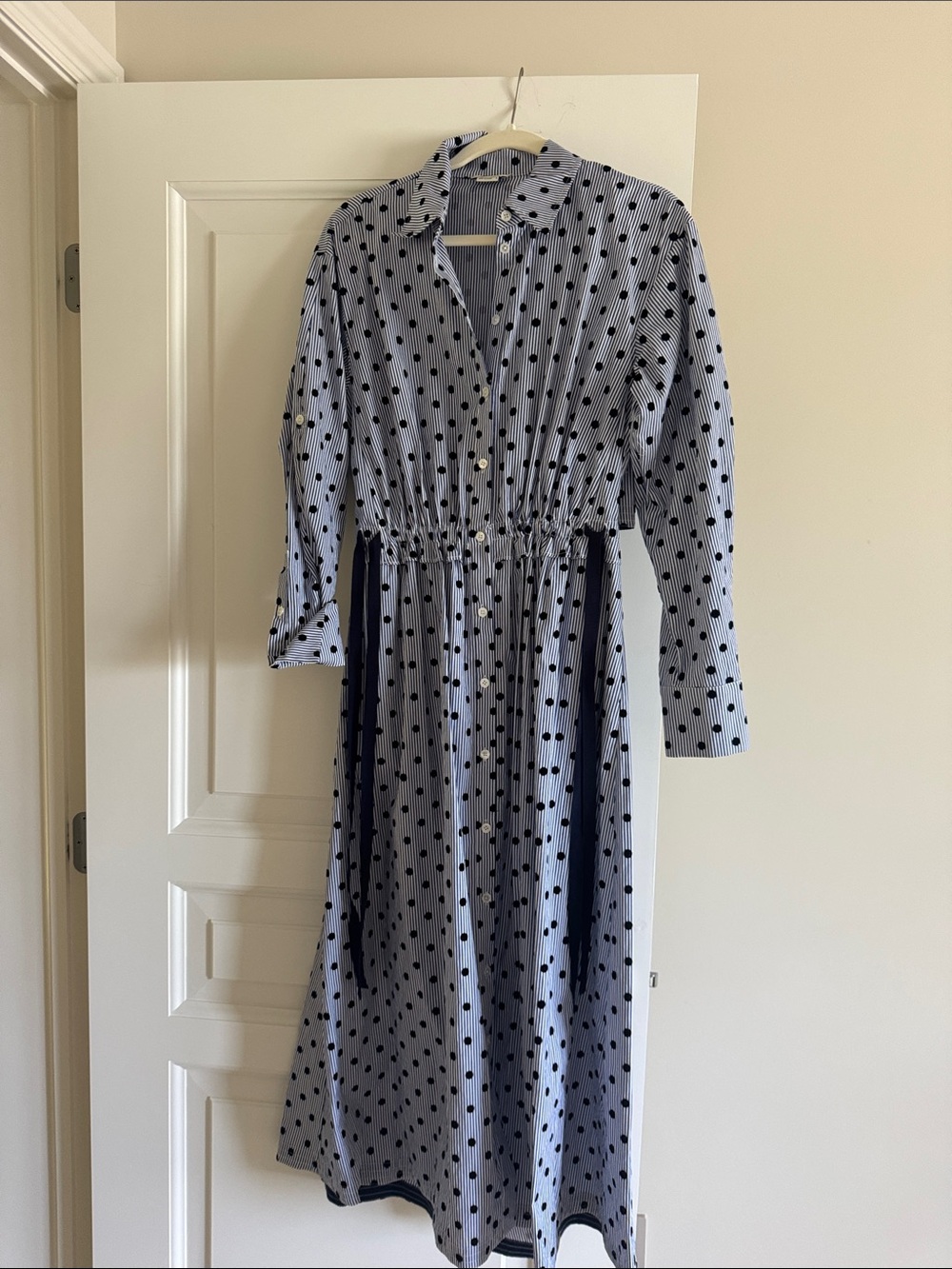 Jason Wu Light Blue and Navy Polka Dot Button-Front Midi Dress size 6